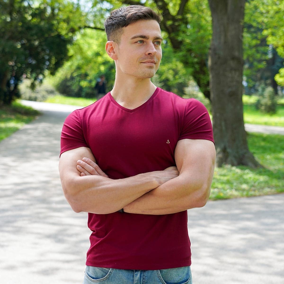 Bordowy V-neck Ron