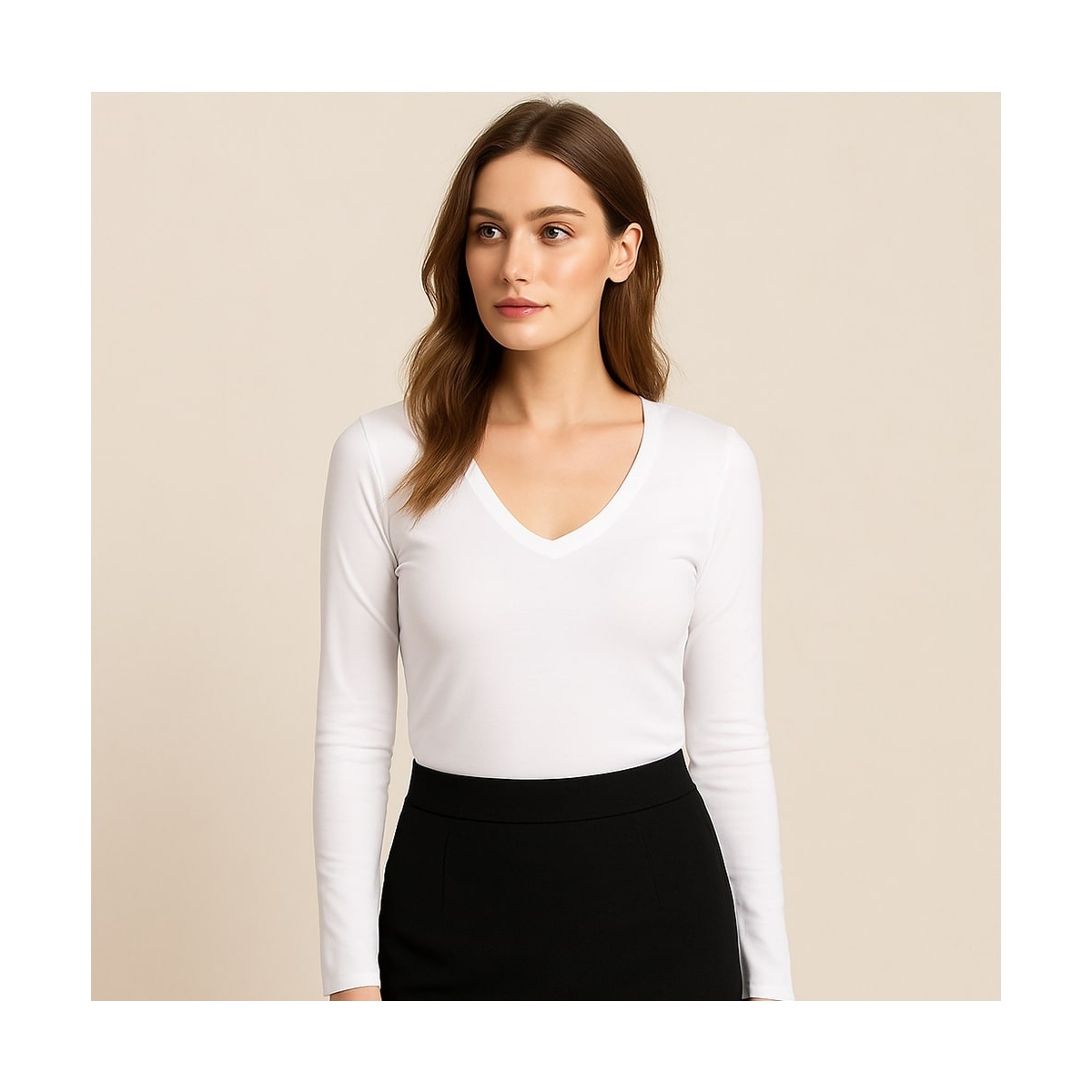 Biały v-neck Thalia Long